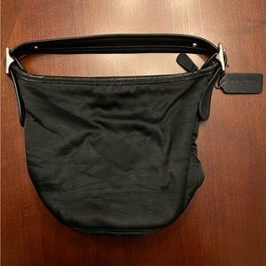 Coach Vintage Black Satin Purse with Black Leather trim. Used Condition